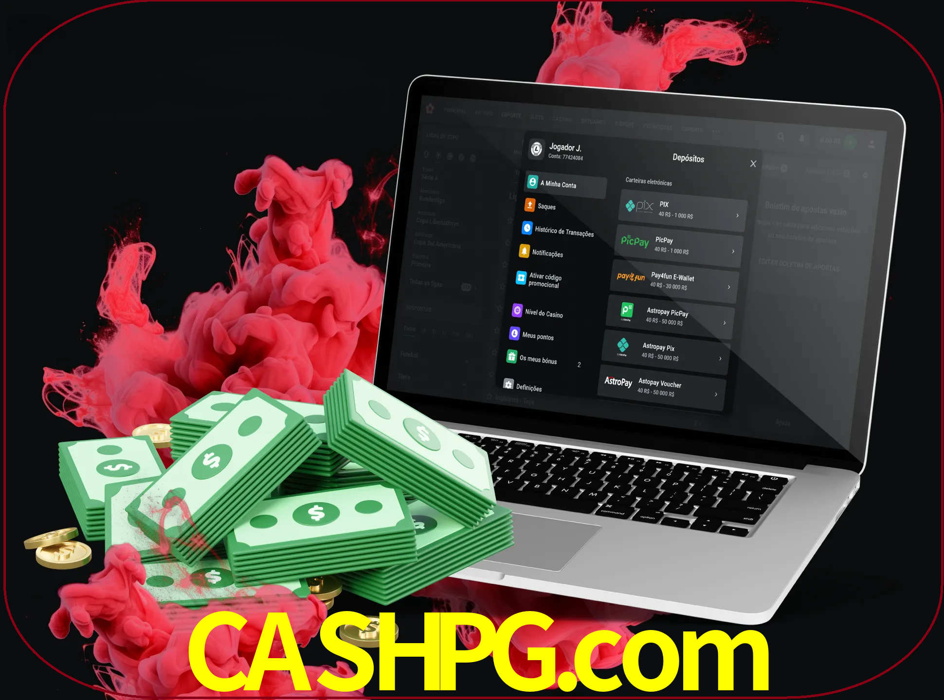 Para efetuar um depósito na sua conta cashpg, basta escolher o método de depósito e especificar o montante.